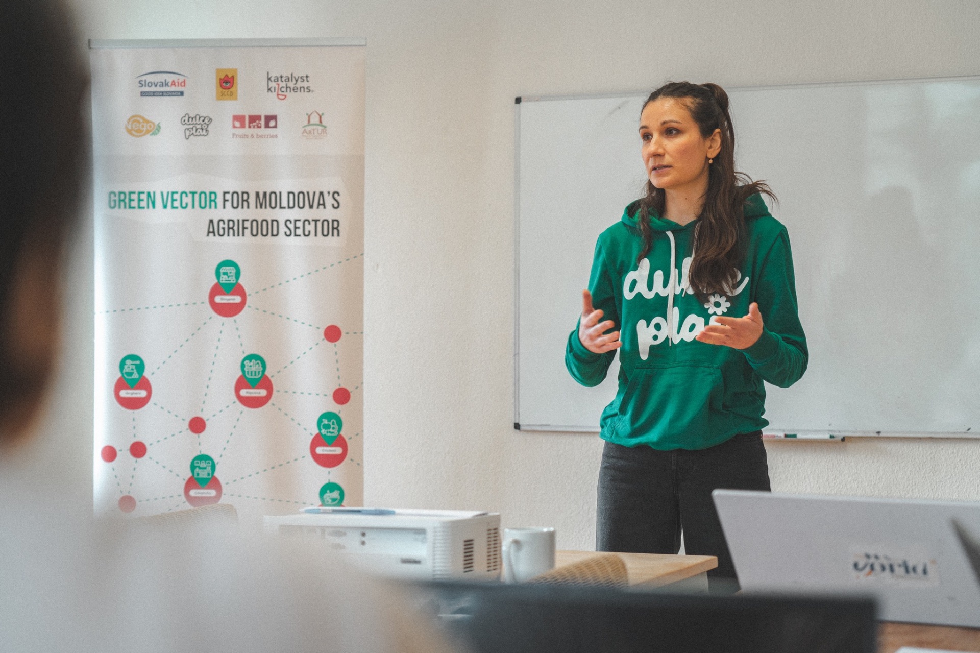 Elizaveta Dulgheru speaking at the Green Vector for Moldova's Agrifood Sector event